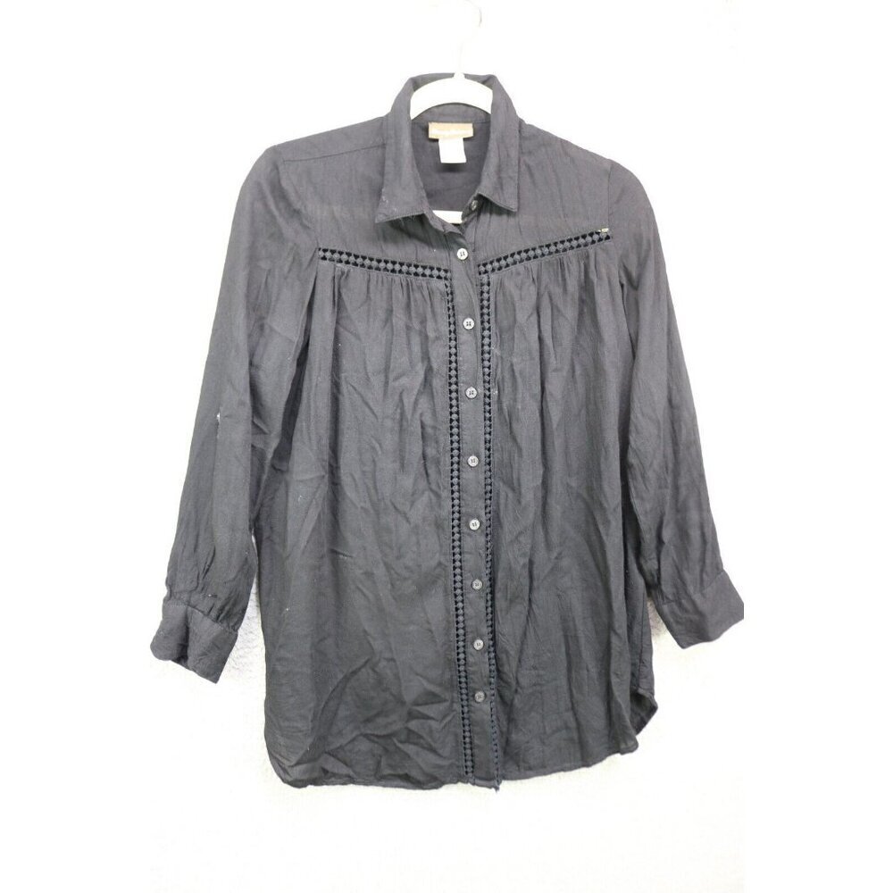 Tommy Bahama Long Roll Tabbed Sleeve Crochet Button Up Top-Size XS‎